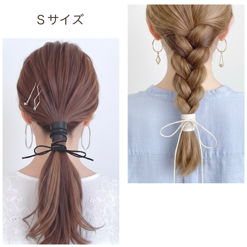 Lサイズ 本革 ＆ 紐 ヘアアクセサリー / レザー ラップポニー 紐
