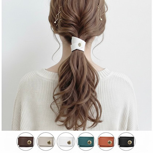 Lサイズ 本革 ＆ 紐 ヘアアクセサリー / レザー ラップポニー 紐