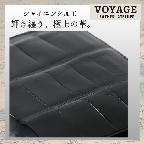 クロコダイル 本革 小銭入 コインパース ブラック シャイニング加工