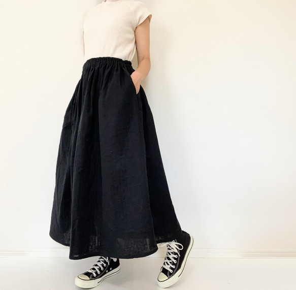 蓬鬆雙層紗布 * 黑色寬鬆短袖插肩連衣裙 * 100%日本棉 * 簡約純色 第18張的照片