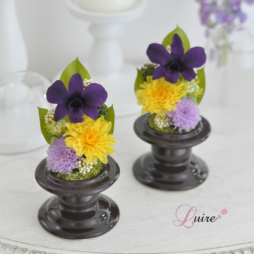 仏花ガラスドーム中対ことね菊 仏花」ことね菊のガラスドーム プリザーブドフラワー＜受注制作