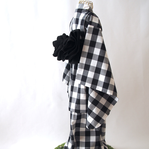 こども浴衣M／白黒ギンガムチェック／木綿(コットン)／市松模様