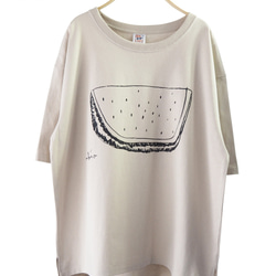 Oversized T-Shirt☆ ビックシルエット☆ モノクロすいかＴシャツ Black ☆父の日Gift☆ 7枚目の画像