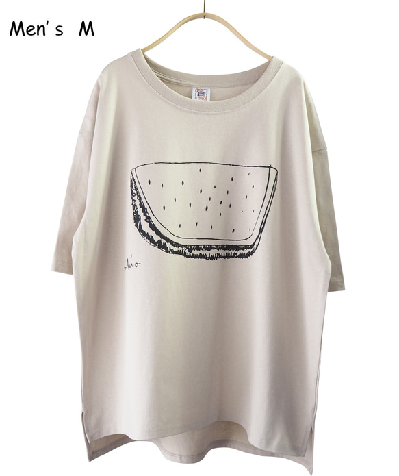 Oversized T-Shirt☆ ビックシルエット☆ モノクロすいかＴシャツ Black ☆父の日Gift☆ 7枚目の画像