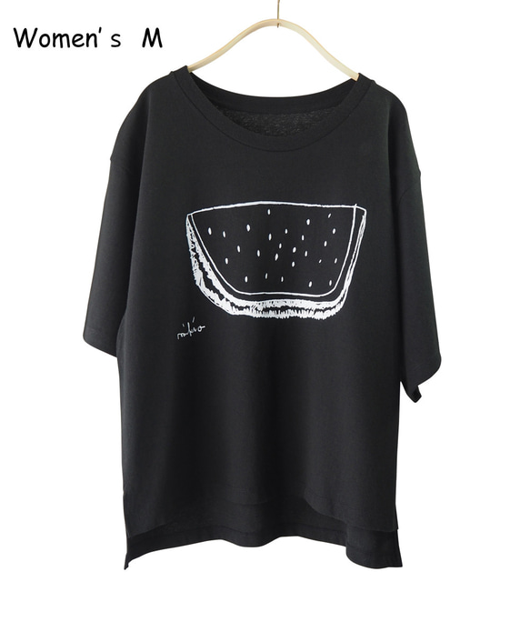 Oversized T-Shirt☆ ビックシルエット☆ モノクロすいかＴシャツ Black ☆父の日Gift☆ 6枚目の画像