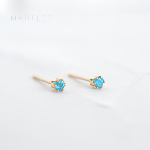 14kgf ネオンブルーアパタイト(2mm/6本爪) 天然石ピアス ピアス