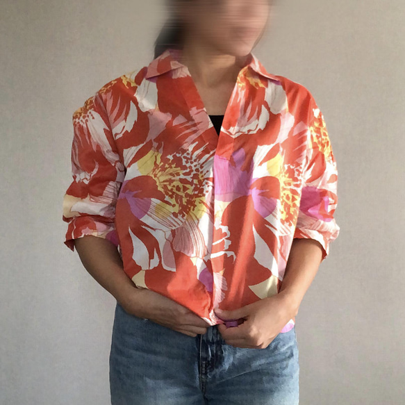 【在庫一掃限定SALE！】花柄チェックのふんわりスッキッパー７分袖シャツ（AN-002） 4枚目の画像