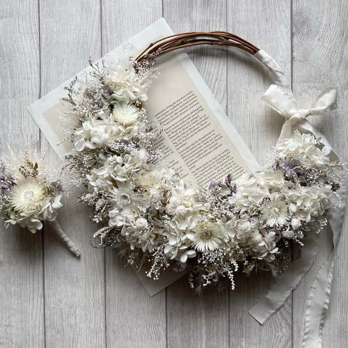 パールホワイトのリースブーケ ブーケ buhimaru 通販 11876870｜Creema