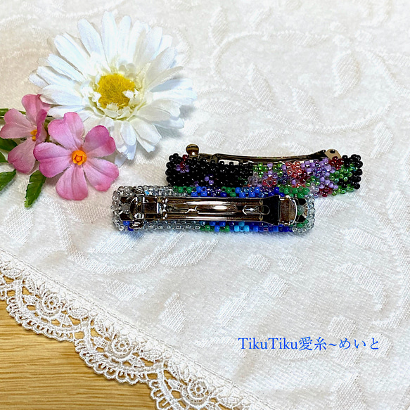 ビーズの紫陽花バレッタ／Ｓサイズ(18-3-5) 3枚目の画像