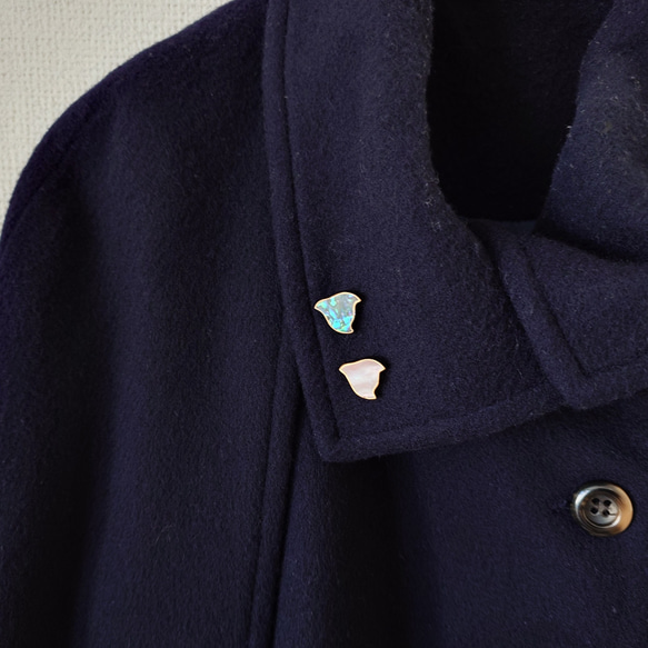 千鳥螺鈿 漆ピンブローチ アワビ系 12枚目の画像