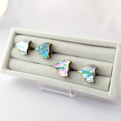 千鳥螺鈿 漆ピンブローチ アワビ系 8枚目の画像