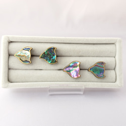 千鳥螺鈿 漆ピンブローチ アワビ系 4枚目の画像