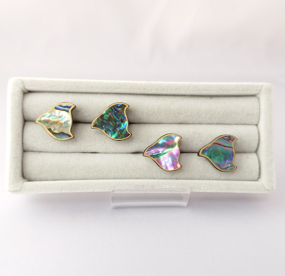 千鳥螺鈿 漆ピンブローチ アワビ系 4枚目の画像