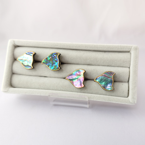 千鳥螺鈿 漆ピンブローチ アワビ系 7枚目の画像