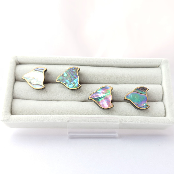 千鳥螺鈿 漆ピンブローチ アワビ系 5枚目の画像