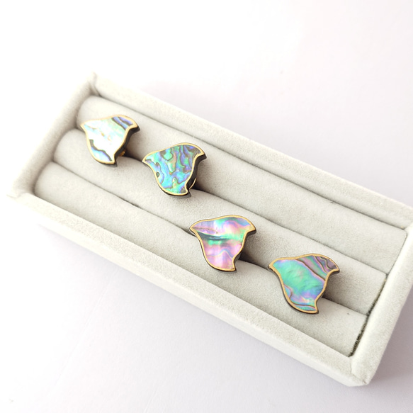 千鳥螺鈿 漆ピンブローチ アワビ系 3枚目の画像