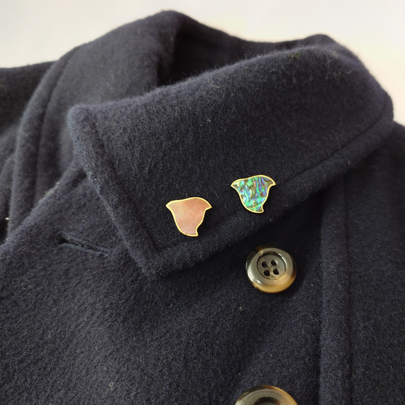 千鳥螺鈿 漆ピンブローチ アワビ系 11枚目の画像