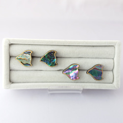 千鳥螺鈿 漆ピンブローチ アワビ系 6枚目の画像