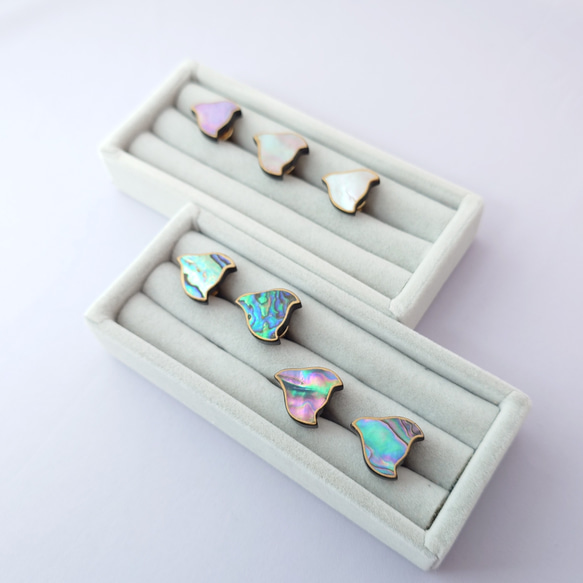 千鳥螺鈿 漆ピンブローチ アワビ系 15枚目の画像