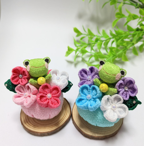 梅雨カエル紫陽花ちりめん細工