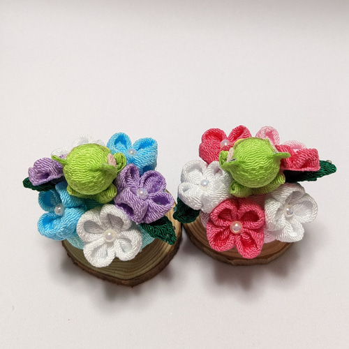 ちりめん細工歳時記『梅雨』福かえる♡紫陽花とカエルペア♡ ピンクと