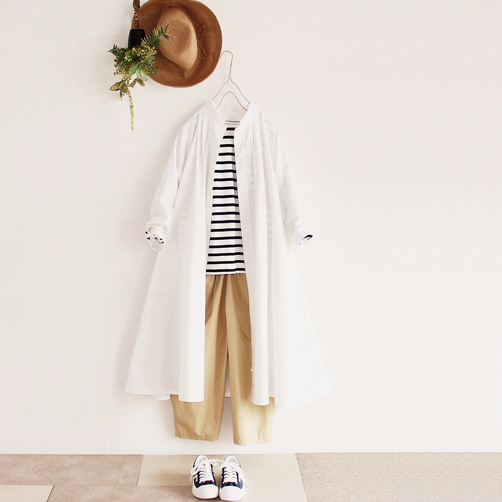 c_o_c_o_r_o　綿麻ピンタック・Ａラインワンピース（ナチュラルホワイト）