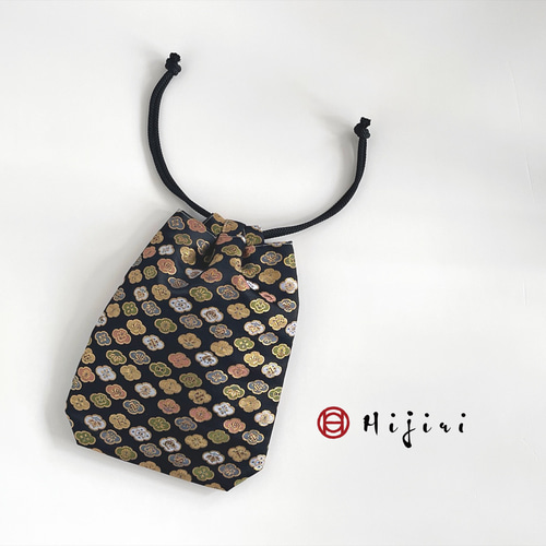 新作‼︎ 和柄巾着袋(大) 高級金襴…黒のおはじき《送料無料》 巾着袋 