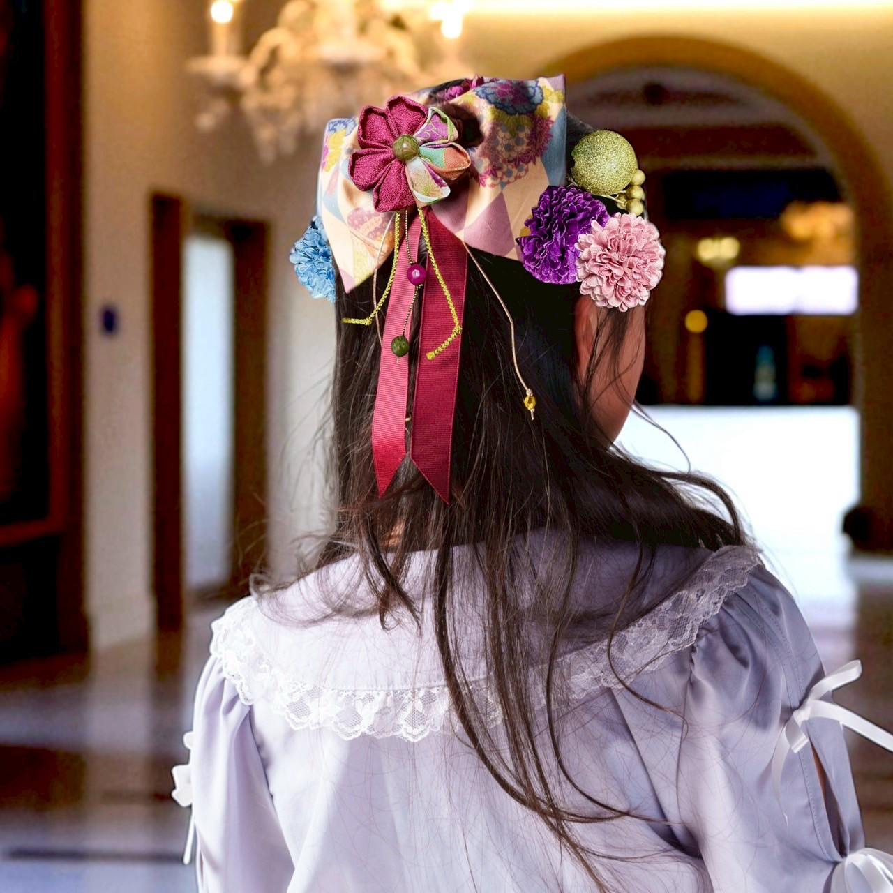 【送料無料】卒業式　袴　髪飾り　リボン　花　大人なアンティーク着物リボン京美人飾り (はんなり和柄)【色変更可能】