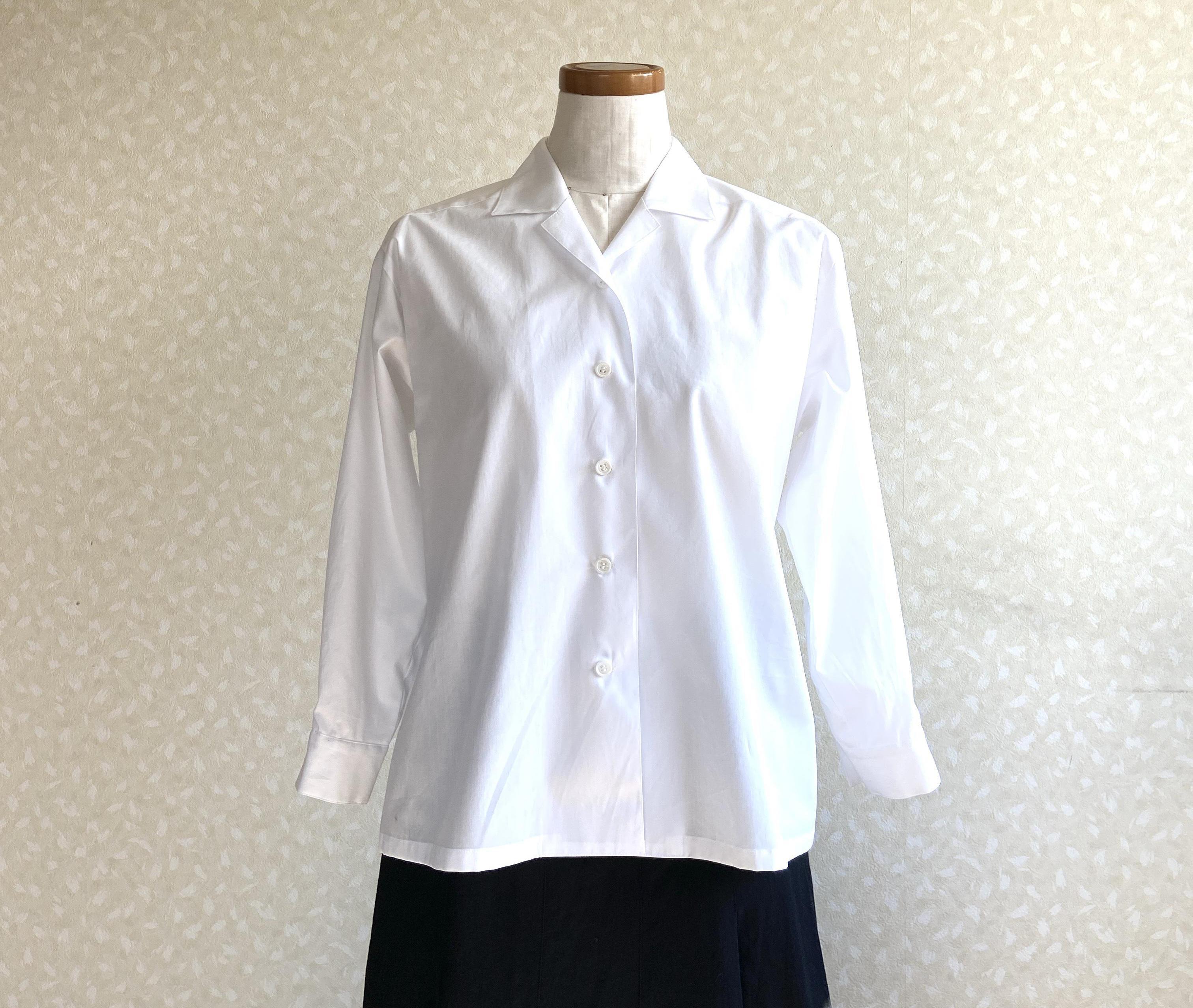 シンプル オープンカラー 八分袖 ミドル丈シャツ