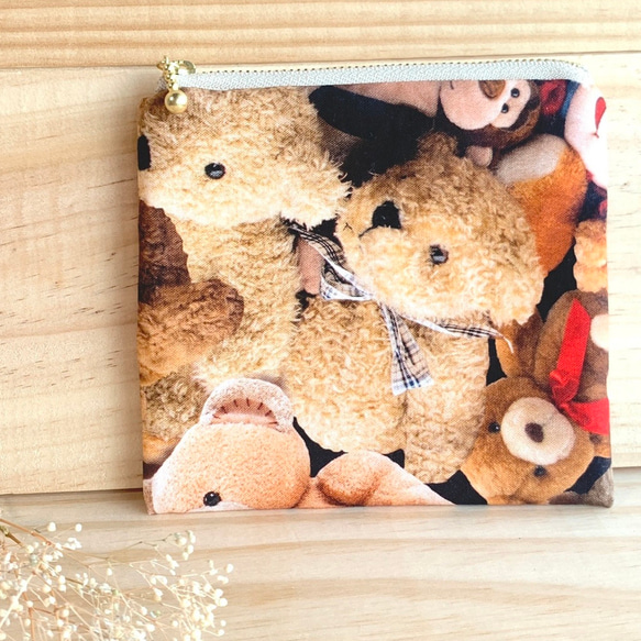 ♡ぬいぐるみ テディベア 12cmファスナー ぺたんこポーチ ポーチ