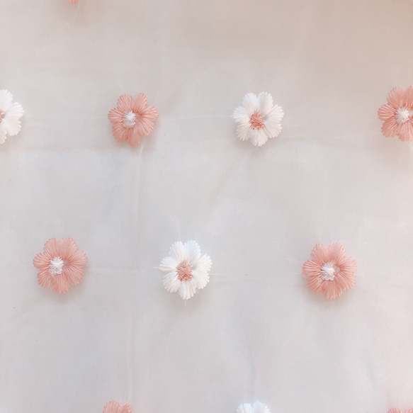 《オーガンジー刺繍》オレンジフラワー　130×45〈生地・布・ベビー・子供服・マスク・リボン・お花〉F1-6 6枚目の画像