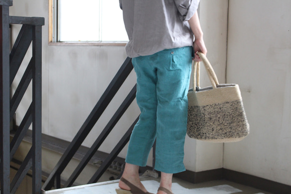 Cropped pantsクロップドパンツ４ポケット＊belgian-linen25【受注生産】 2枚目の画像