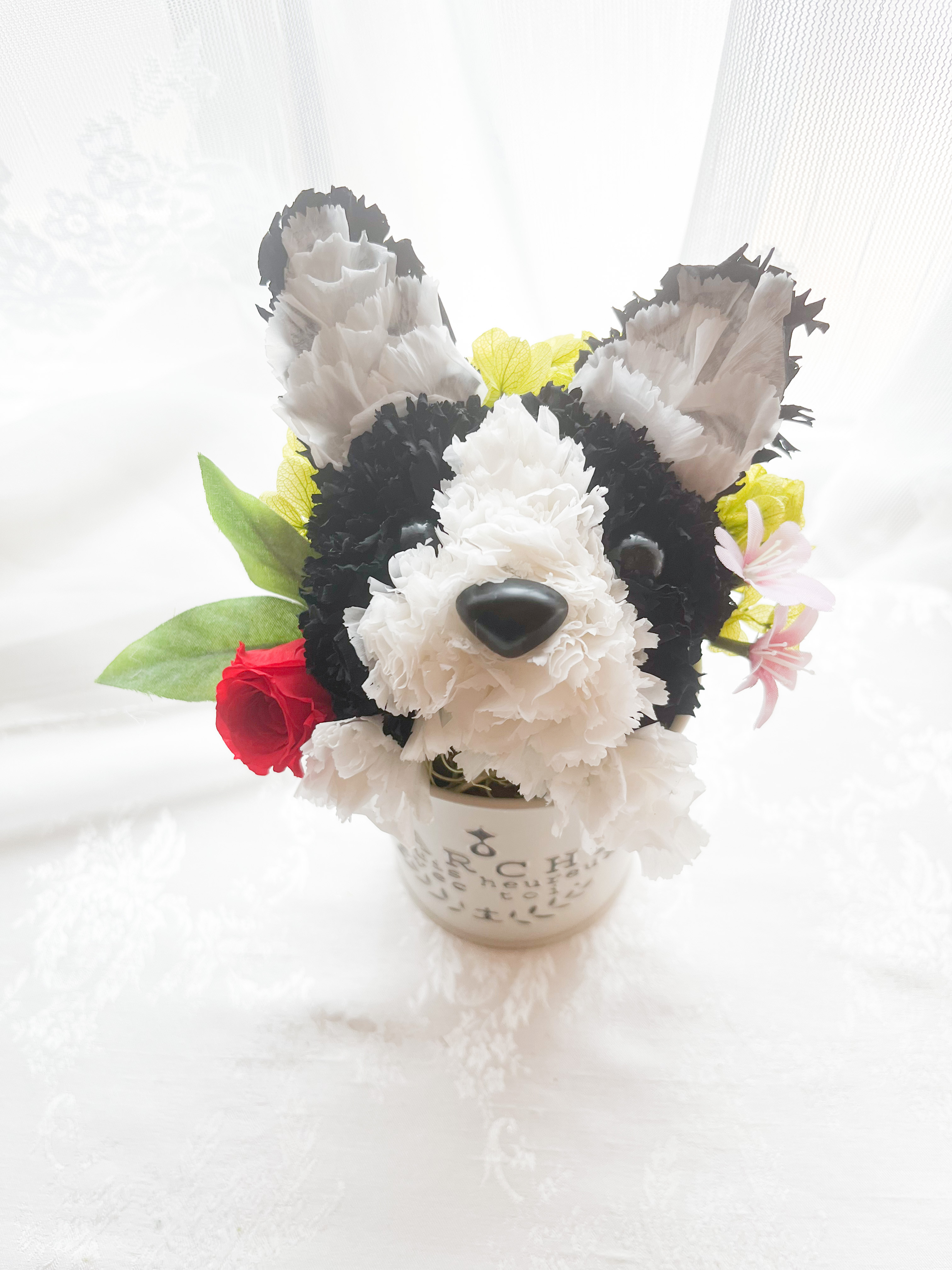 【送料無料】再販！カーネーションの犬　ボストンテリア【ミニ】フラワーペット