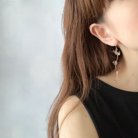 Blooming  Crystal Clea Flower Pierced Earrings / GRAY 7枚目の画像