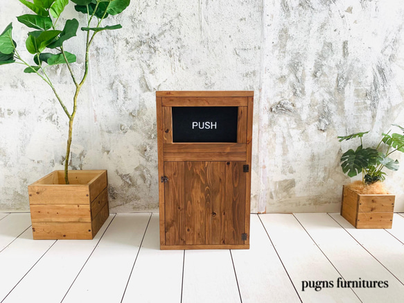 【PUSH】ウッドダストボックス  700×400  インナーゴミ箱付45ℓゴミ袋対応 インダストリアル家具 9枚目の画像