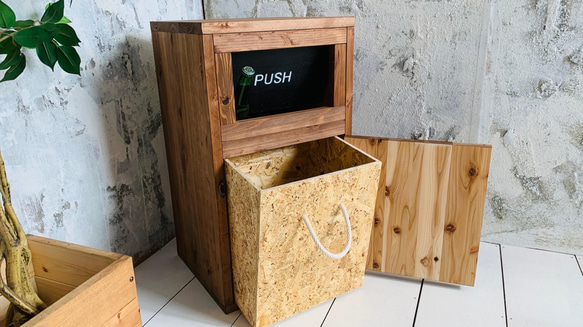 【PUSH】ウッドダストボックス  700×400  インナーゴミ箱付45ℓゴミ袋対応 インダストリアル家具 4枚目の画像