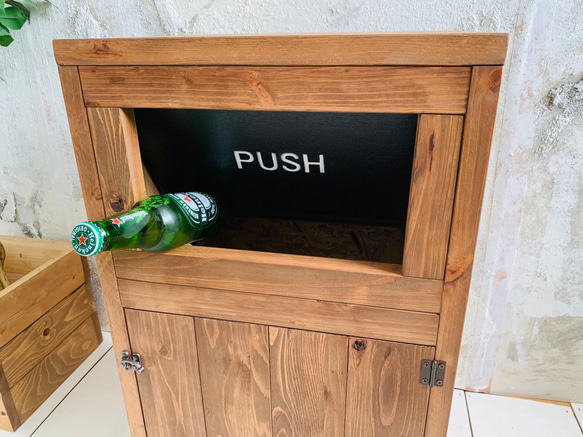 【PUSH】ウッドダストボックス  700×400  インナーゴミ箱付45ℓゴミ袋対応 インダストリアル家具 2枚目の画像