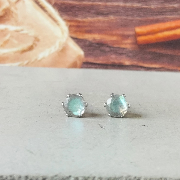 5mm 宝石質✨ラブラドライトAAA－✨ファセットカットピアス／ノンホールピアス 【金属アレルギー対応】AP-＃69 1枚目の画像