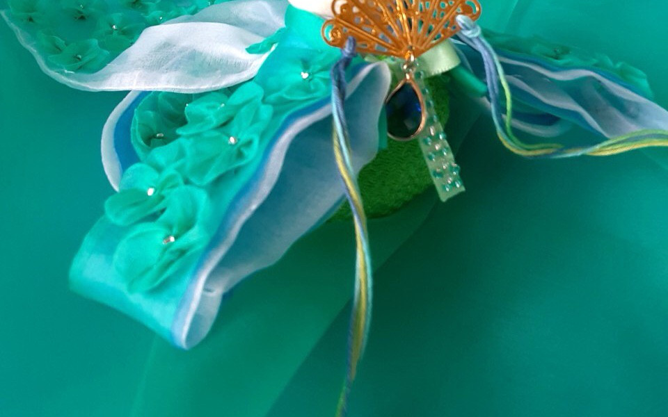 38　小さな着せ替え用お着物【薄絹】浅葱色かさね  朝露の君