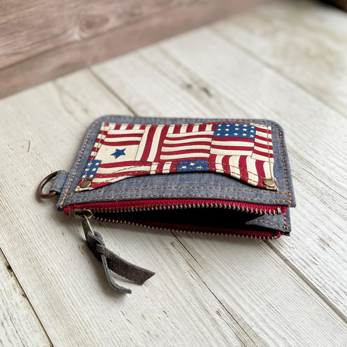 コンパクト財布 グレー/レッド アメリカンレトロなコンパクト財布【グレー】(小銭＆カード3枚