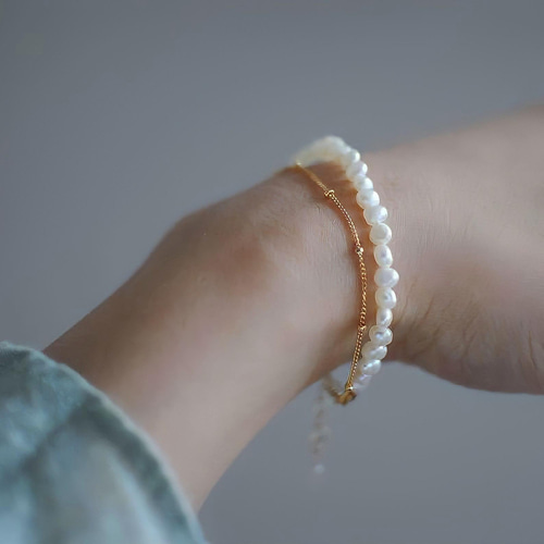 ブレスレット 淡水パール ガーネット シルバーフィルドワイヤー シック  