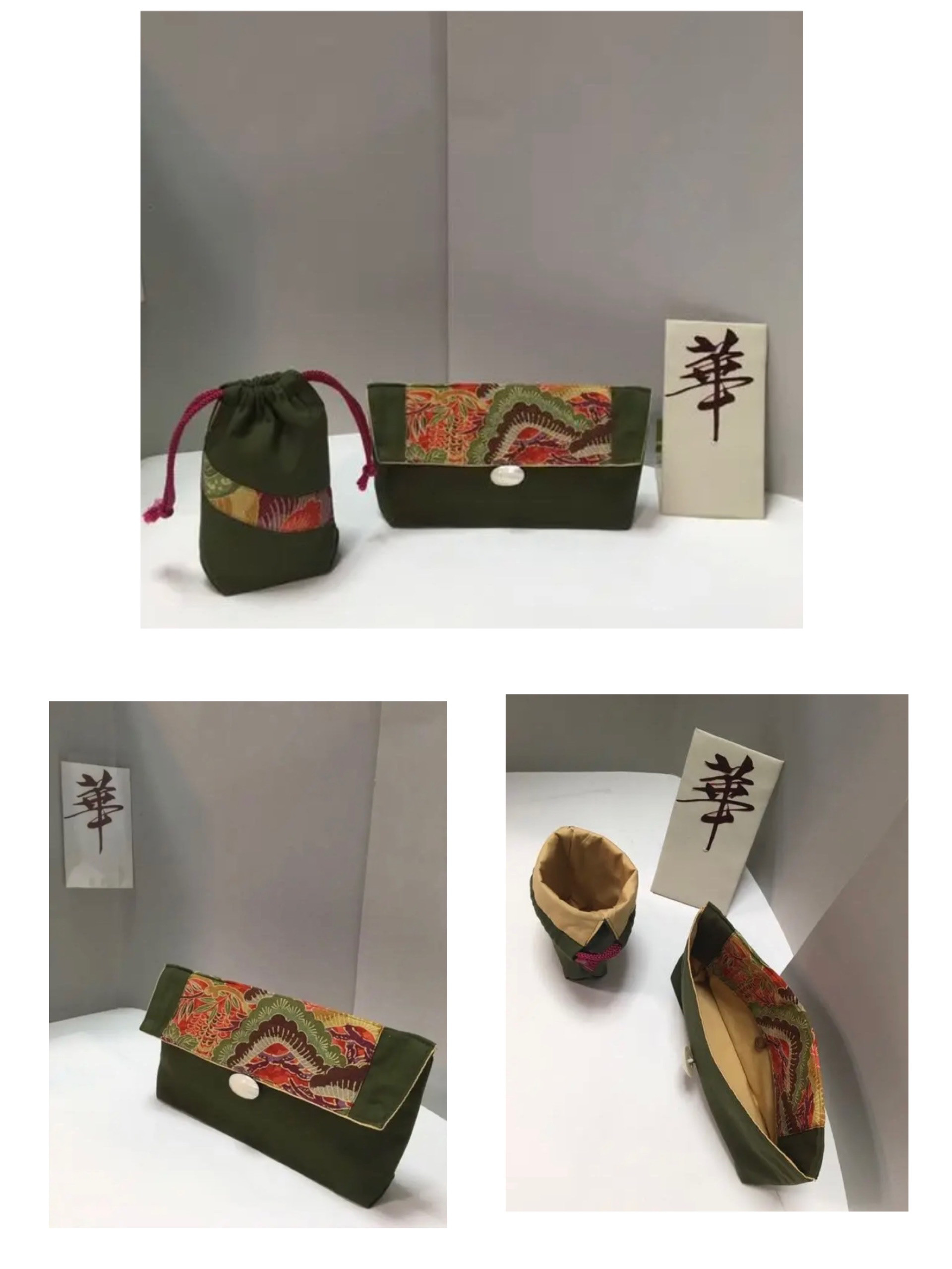 二点セット　ワンセット限り　化粧ポーチ着物　小物入れ巾着　長財布　着物リメイク　正娟ちりめん　プレゼント　ギフト