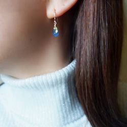 《12月誕生石》タンザナイトの紫陽花とペリドットリーフのピアス/イヤリング　14kgf  アレルギー対応誕生日プレゼント 2枚目の画像