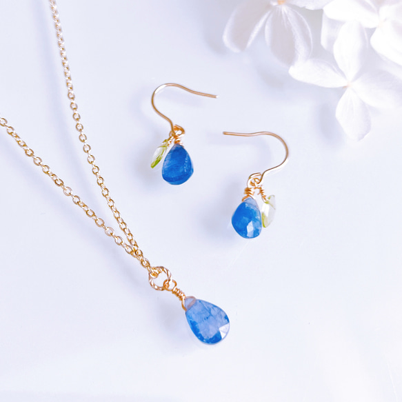 《12月誕生石》タンザナイトの紫陽花とペリドットリーフのピアス/イヤリング　14kgf  アレルギー対応誕生日プレゼント 4枚目の画像