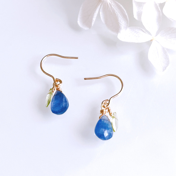 《12月誕生石》タンザナイトの紫陽花とペリドットリーフのピアス/イヤリング　14kgf  アレルギー対応誕生日プレゼント 5枚目の画像