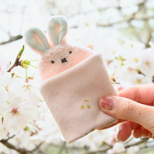 小桜小紋 たおるはんかち 約31×31cm 1枚 おすわり犬 BL 青
