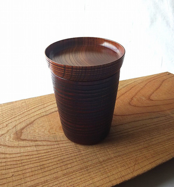 ケヤキ　小皿兼用の蓋つきカップ 3枚目の画像