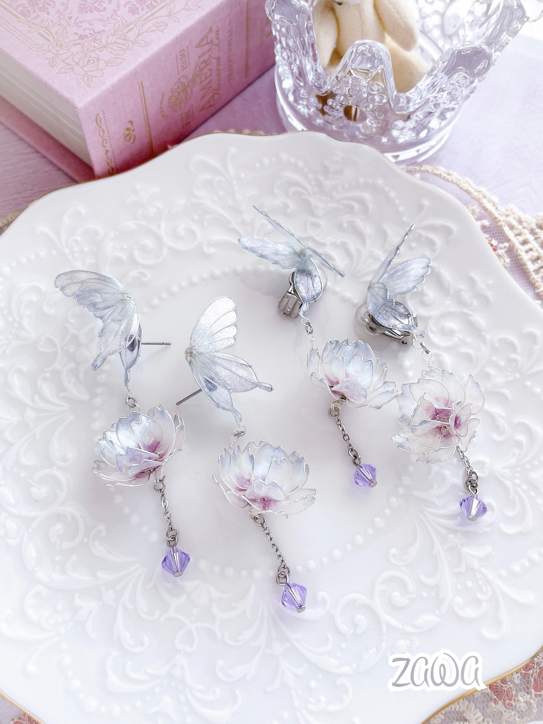 蓮華(れんげ)ブルー ピアス・イヤリング ディップアート アメリカン