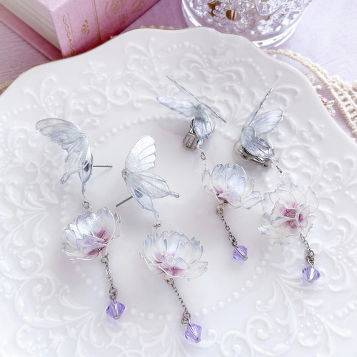 イヤーカフ蝶紫グラデーションノンホール