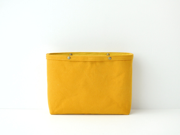 コットンキャンバスのバッグインバッグ 帆布 マスタード からし ブルー ネイビー 紺 カーキ グリーン 1枚目の画像